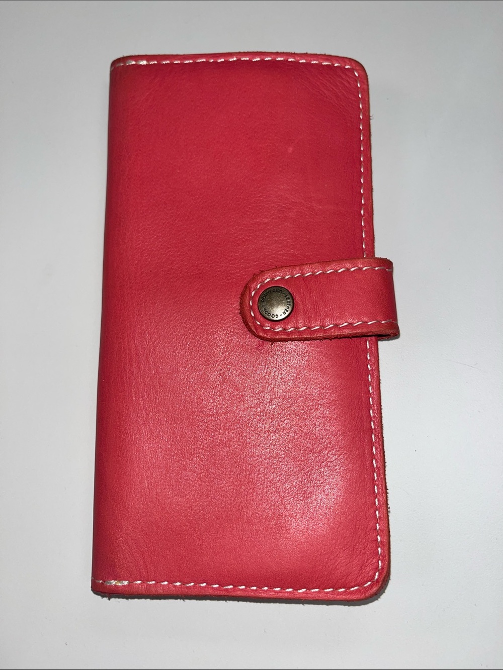 Portland Leather Coral Pink Red Bi-Fold Wallet with Snap Closure